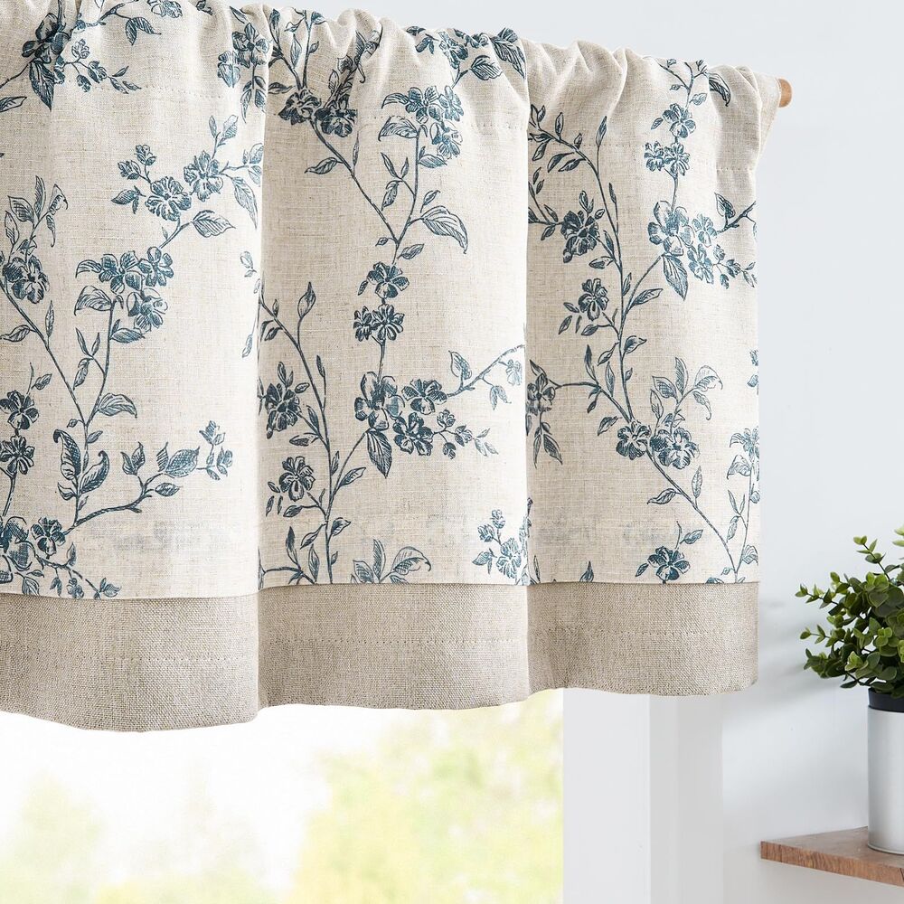 1 Panel, 50" x 16" Alisa Linen Kitchen Valance Curtain Farmhouse Blue